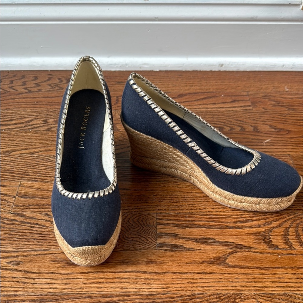 Jack Rogers Blue Wedge Espadrilles Nautical Style